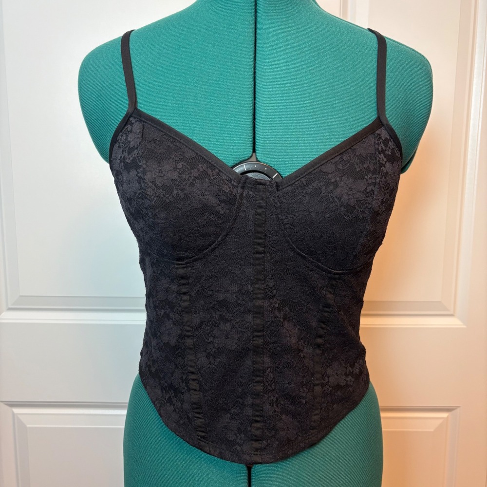 Coquette Black Lace Bustier Corset Cami Floral Stretch‎ Top Womens M